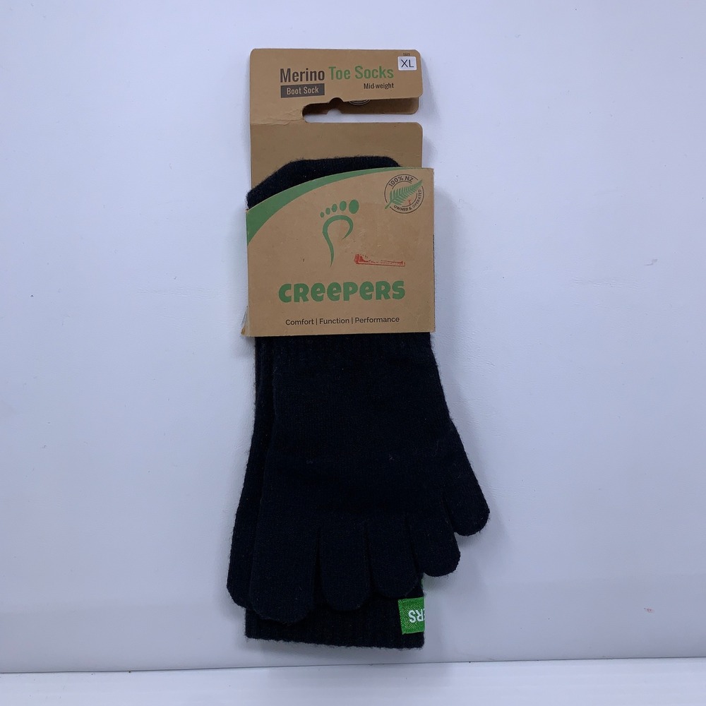 Creepers Unisex XL Black Merino Wool Blend Mid-weight Boot Toe Socks NWT